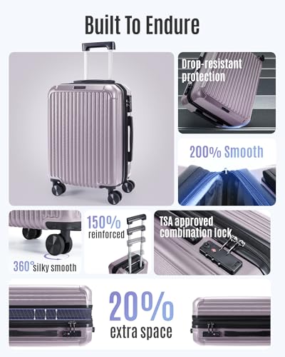 LIGHT FLIGHT 20 Inch Carry On Luggage 22x14x9 Airline Approved, Rose Purple - color: Rose Purple, size: Carry-On - 20"