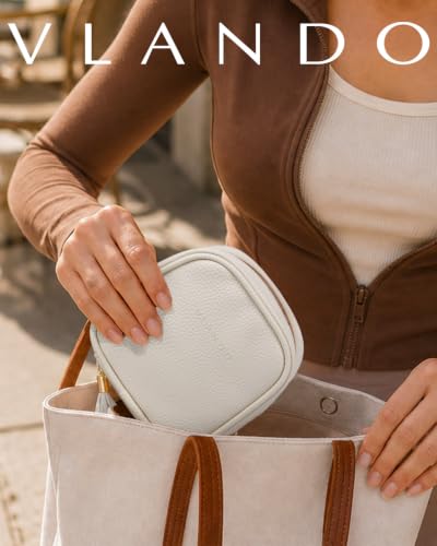 VLANDO Mini Makeup Bag,Water-Resistant Cosmetic Pouch with Pockets,Beige - color: Mini-Lychee Beige