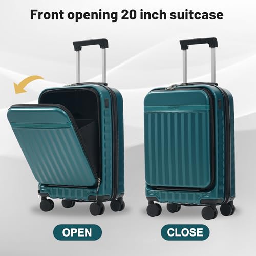 Merax Luggage Sets Front Opening,2 Piece Hardshell Suitcase with Bag - color: Dark Green+bag, style: 2-piece Set