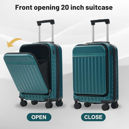 Merax Luggage Sets Front Opening,2 Piece Hardshell Suitcase with Bag - color: Dark Green+bag, style: 2-piece Set