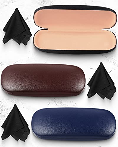Frienda 3 Pcs Hard Eye Glasses Case with Cleaning Cloth - color: Blue, Brown, Black