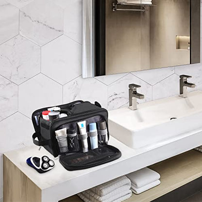 Buruis Extra Large Toiletry Bag for Men, PU Leather Travel Dopp Kit, Black - color: Black