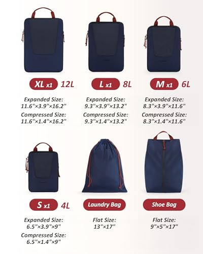 Bagsmart Compression Packing Cubes, Travel Bag Cruise Ship Essentials - color: Dark Blue