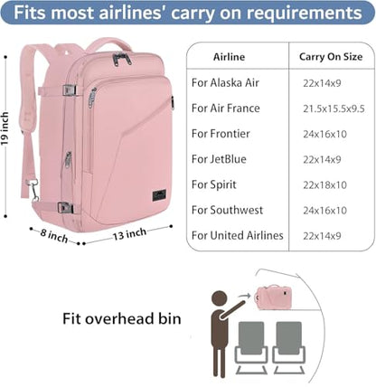 MATEIN Womens Travel Backpack, Extra Large Carryon Backpack for Airplane - color: Pink, size: X-Large