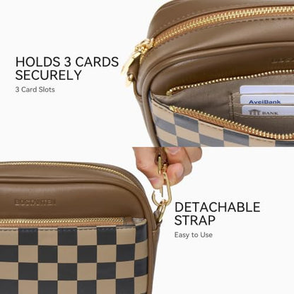 BOSTANTEN Quilted Small Crossbody Bag for Women Vegan Leather Purses - color: Checkered Coffee