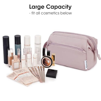 Narwey Travel Makeup Bag Toiletry Bag, Wide Open Cosmetic Bag for Women - color: A-Dusty Rose, size: Small