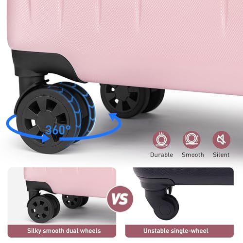 KYME Carry On Luggage Sets 3 Piece 20 Inch Suitcase Set with Duffel Bag - color: Pink, size: 3Pcs Set(DB/TB/20)