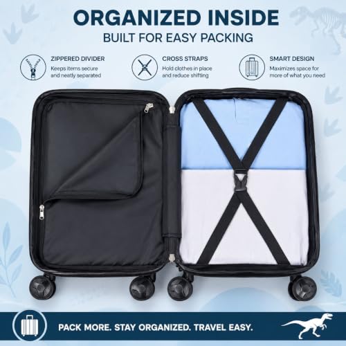 5PC Boys Luggage Set, Kids Dinosaur Suitcase, 16" Carry-On for Travel - color: 5PC Kids Luggage Set - Dinosaur Blue