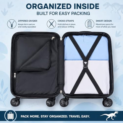 5PC Boys Luggage Set, Kids Dinosaur Suitcase, 16" Carry-On for Travel - color: 5PC Kids Luggage Set - Dinosaur Blue