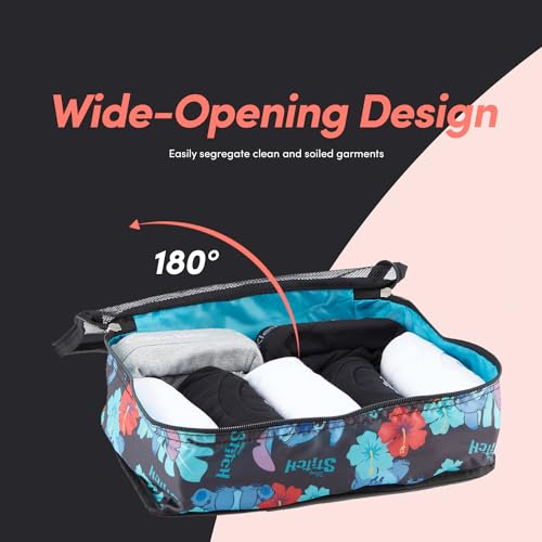 Disney Packing Cubes for Travel – 5 Piece Compression Set, Mickey Minnie Stitch Pooh Luggage Organizer Bags - color: Black Stitch