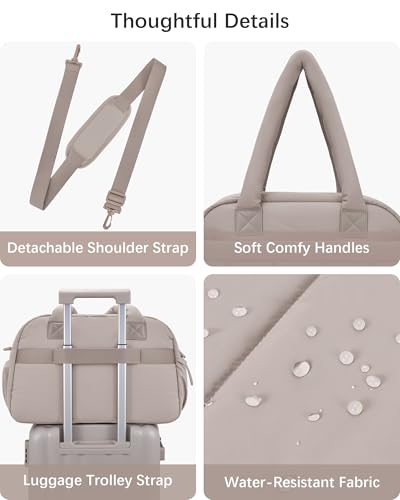 oscaurt Gym Bag for Women Puffer Duffle Bag for Travel Water Resistant Carry On Weekender Overnight Duffel Dance Bag with Shoe Compartment - color: Camel