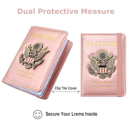 Premium Passport Holder for Travel RFID Blocking Passport Cover Slim - color: Rose Gold
