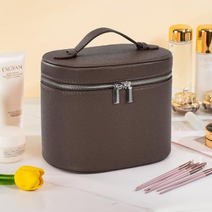 Makeup Bag Vanity Case Cosmetic Bag with Removable Divider Travel Toiletry Bag for Women Portable Make up Box Organizer, Dark Brown - color: Dark Brown