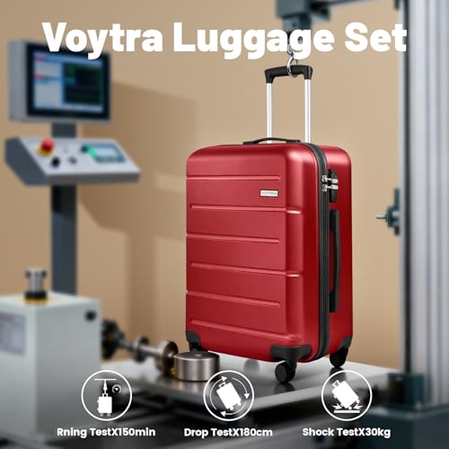 3-Piece Luggage Set with Carry On Luggage Set 22x14x9 Airline Approved, ABS Hardside Suitcase with 8 Spinner Wheels & TSA Lock, Expandable Suitcase for Men & Women (20/TB/DB Red) - color: Red, size: (20/DB/TB)-Expandable