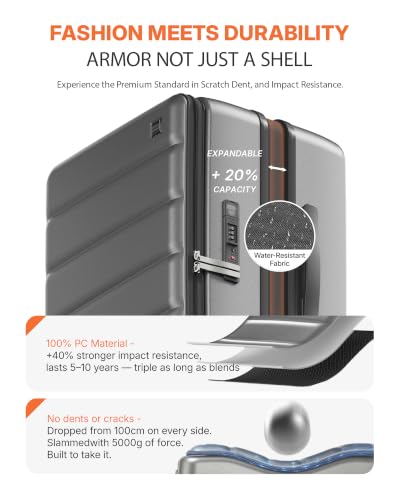 28 Inch Checked Luggage Side Opening Expandable Hardshell Suitcase, 100% PC Lightweight with Brake Spinner Wheels, TSA Lock - Large Travel Suitcase - color: Ultimate Gray, size: 28 IN