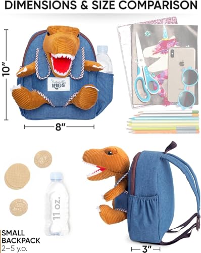 Naturally KIDS Toddler Backpack w. Plush Brown Dinosaur Toy, Kids Gift 2-5 - color: 04 Dinosaur Trex, size: Small
