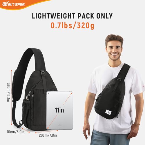 SKYSPER Sling Bag RFID Cross Body Bag Recycled Crossbody Backpack Travel Daypack - color: Black