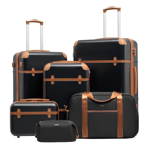 Coolife Luggage Set, PC Hardside, TSA Lock, 6-Piece, Black - color: Black, size: 6 Piece Set
