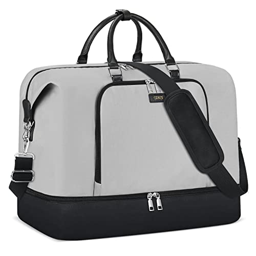 TIBES Travel Weekender Bag for Women, Overnight Bag with Shoe Compartment - color: B-Grey
