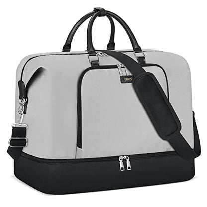 TIBES Travel Weekender Bag for Women, Overnight Bag with Shoe Compartment - color: B-Grey