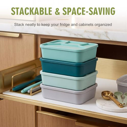 Ziliny 4 Pcs Silicone Bento Box Reusable Lunch Container, Coastal Colors - color: Coastal Colors