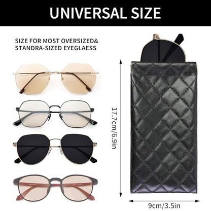 Double Eyeglass Case Soft Dual Glasses Case for Women Men Travel Squeeze Top Sunglasses Cases Eyeglasses Pouch - color: Black+brown Diamond
