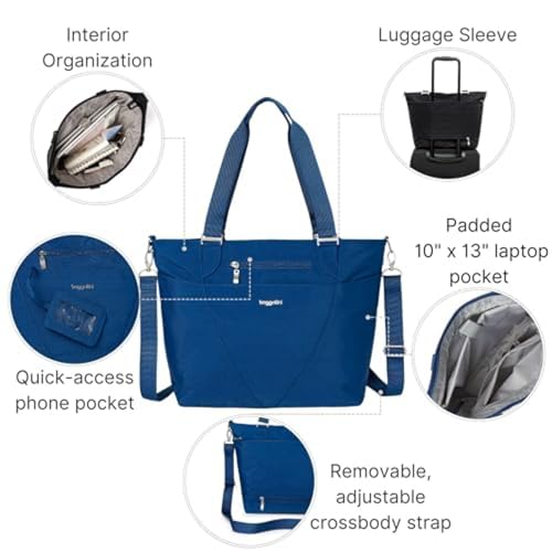 Baggallini Avenue Tote - 12x18 Laptop Tote Bag for Women - Lightweight Work Travel Carry On Bag - color: Pacific
