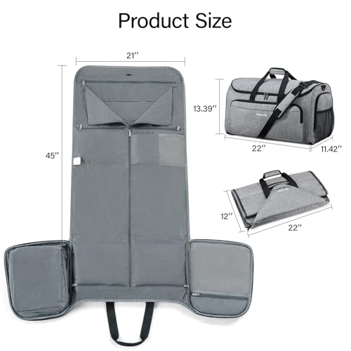 Hanke Garment Bags for Travel, 55L Carry on Convertible Garment Duffle Bag - color: Light Grey