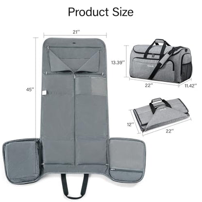 Hanke Garment Bags for Travel, 55L Carry on Convertible Garment Duffle Bag - color: Light Grey