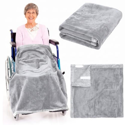 Newwiee Christmas Wheelchair Blanket with Pouch, Grey, Simple - color: Grey