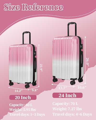 Checked Luggage, Expandable 24 Inch Hardside Suitcase - color: Peach, size: M(checked-24")