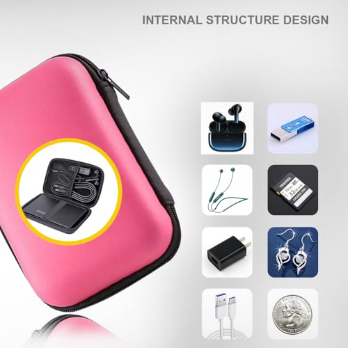 Hard Drive Carrying Case Storage Organizer Bag Multi-Purpose Universal Carry Pouch Compatible with Western Digital WD Elements Seagate, 2.5’’ EVA Shockproof Travel Case (Pink) - color: Pink