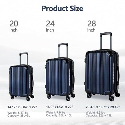 OUZZO Luggage Sets 2 Piece Expandable 20/24 Inch Suitcase with Double Spinner Wheels Lightweight ABS+PC Hardshell Travel Suitcase Sets with TSA Lock USB Port Business & Family Trips - color: Purple, size: 20/24 inch