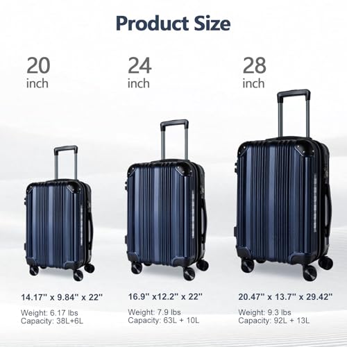 OUZZO Luggage Sets 2 Piece Expandable 20/24 Inch Suitcase with Double Spinner Wheels Lightweight ABS+PC Hardshell Travel Suitcase Sets with TSA Lock USB Port Business & Family Trips - color: Purple, size: 20/24 inch