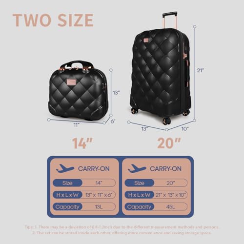 2-Piece Set(14/20in) Carry On Luggage,Expandable w/TSA LOCK - color: BLACK, size: 20 inch + 14 inch Set