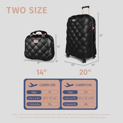 2-Piece Set(14/20in) Carry On Luggage,Expandable w/TSA LOCK - color: BLACK, size: 20 inch + 14 inch Set