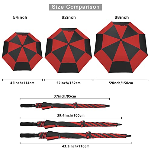 G4Free 47/54/62/68/72 Inch Golf Umbrella Windproof Auto Open Large Umbrella - color: Black/Red, size: 54 inch
