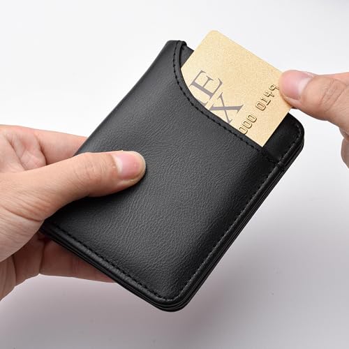 Mini Slim Wallet 5 Card Slots ID Window 1 Money Pocket Faux Leather Thin Compacted - color: Black Cross Grain
