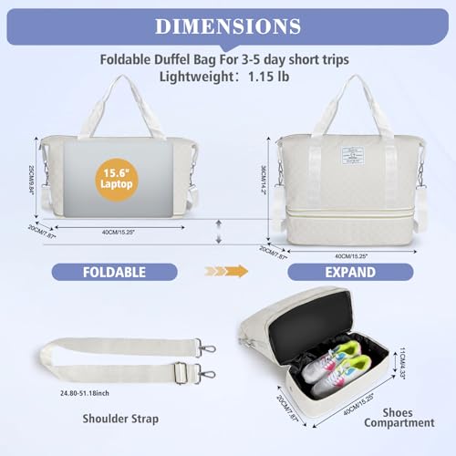Geestock Travel Duffle Bag - Weekender Overnight Bags for Women, White - color: White