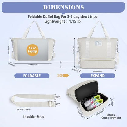 Geestock Travel Duffle Bag - Weekender Overnight Bags for Women, White - color: White