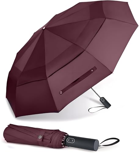MRTLLOA Compact Golf Umbrella, 10 Ribs Vented Windproof Travel - color: Burgundy, size: 54 Inch