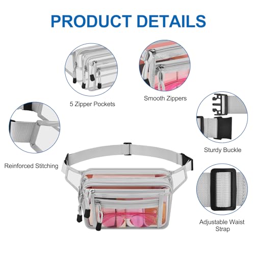 USPECLARE Clear Fanny Pack Stadium Approved Large Multi-Purpose Waist Bag - color: Silver, style: 1-pack-pvc