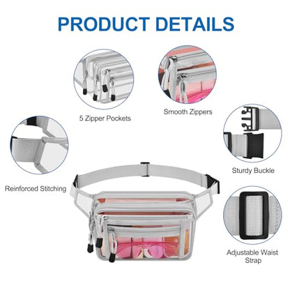 USPECLARE Clear Fanny Pack Stadium Approved Large Multi-Purpose Waist Bag - color: Silver, style: 1-pack-pvc