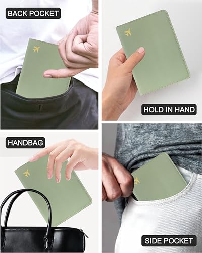 Passport Holder for Travel Essentials RFID Blocking PU Leather - color: Sage Green