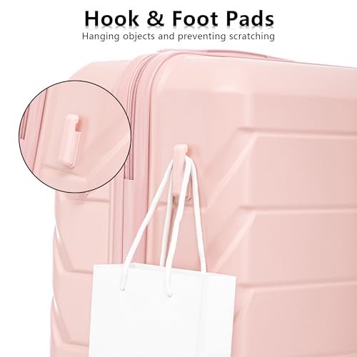 3 Luggage Sets, ABS Hardshell Suitcase Durable Lightweight with Combination Lock - color: pink horizontal stripe