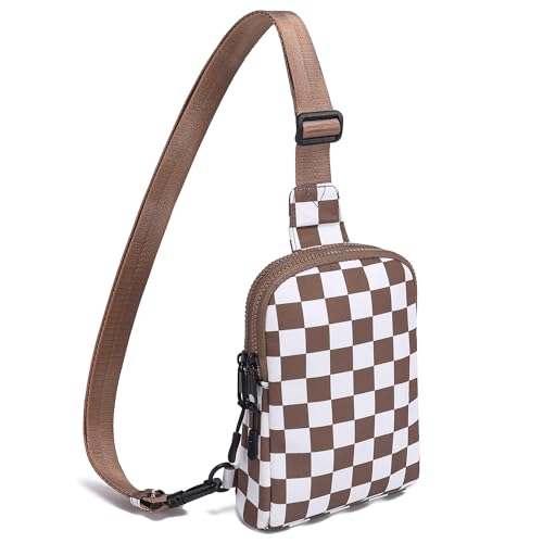 Nylon Crossbody Sling Bags for Women Small Cross Body Fanny Pack - color: Brown Grid