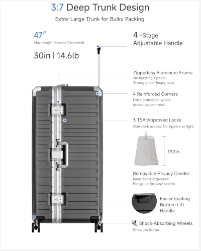 LUGGEX 32 Inch Zipperless Extra Large Checked Suitcase, Charcoal Metallic - color: Charcoal Metallic, size: 32 Inch