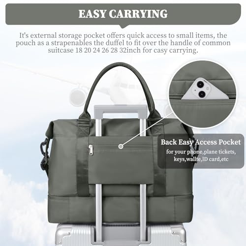 Weekender Bags for Women, Carry-On Overnight Travel Duffel Bag - color: Olive Green, size: Extra Large
