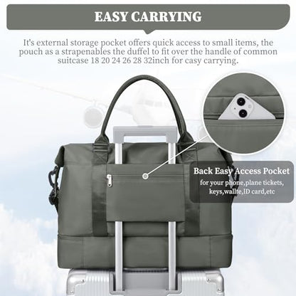 Weekender Bags for Women, Carry-On Overnight Travel Duffel Bag - color: Olive Green, size: Extra Large