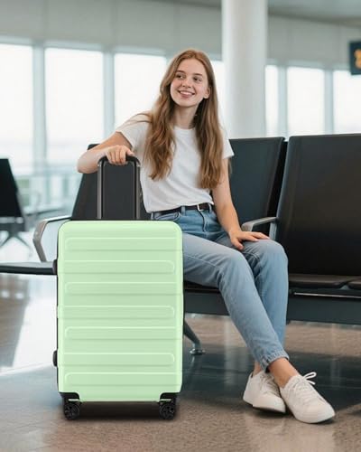 Checked Luggage, Expandable 24 Inch Hard Shell Suitcase with Spinner Wheels TSA Lock, Lightweight Travel Checked Suitcases - color: Mint, size: 24inch